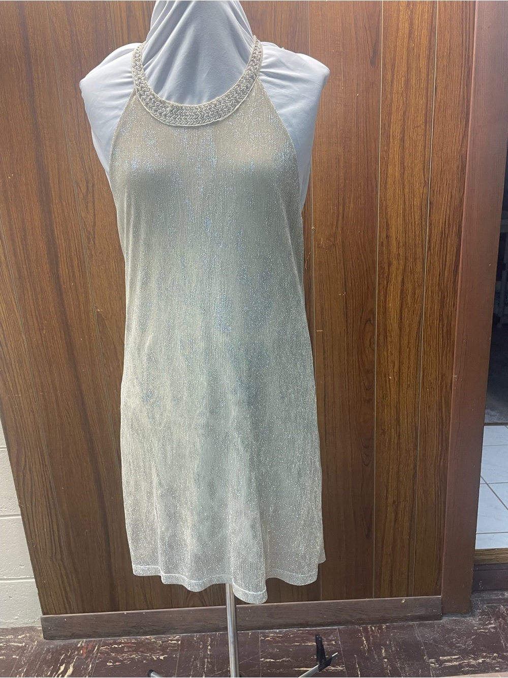 Sparkle Halter Shift Dress - Silver